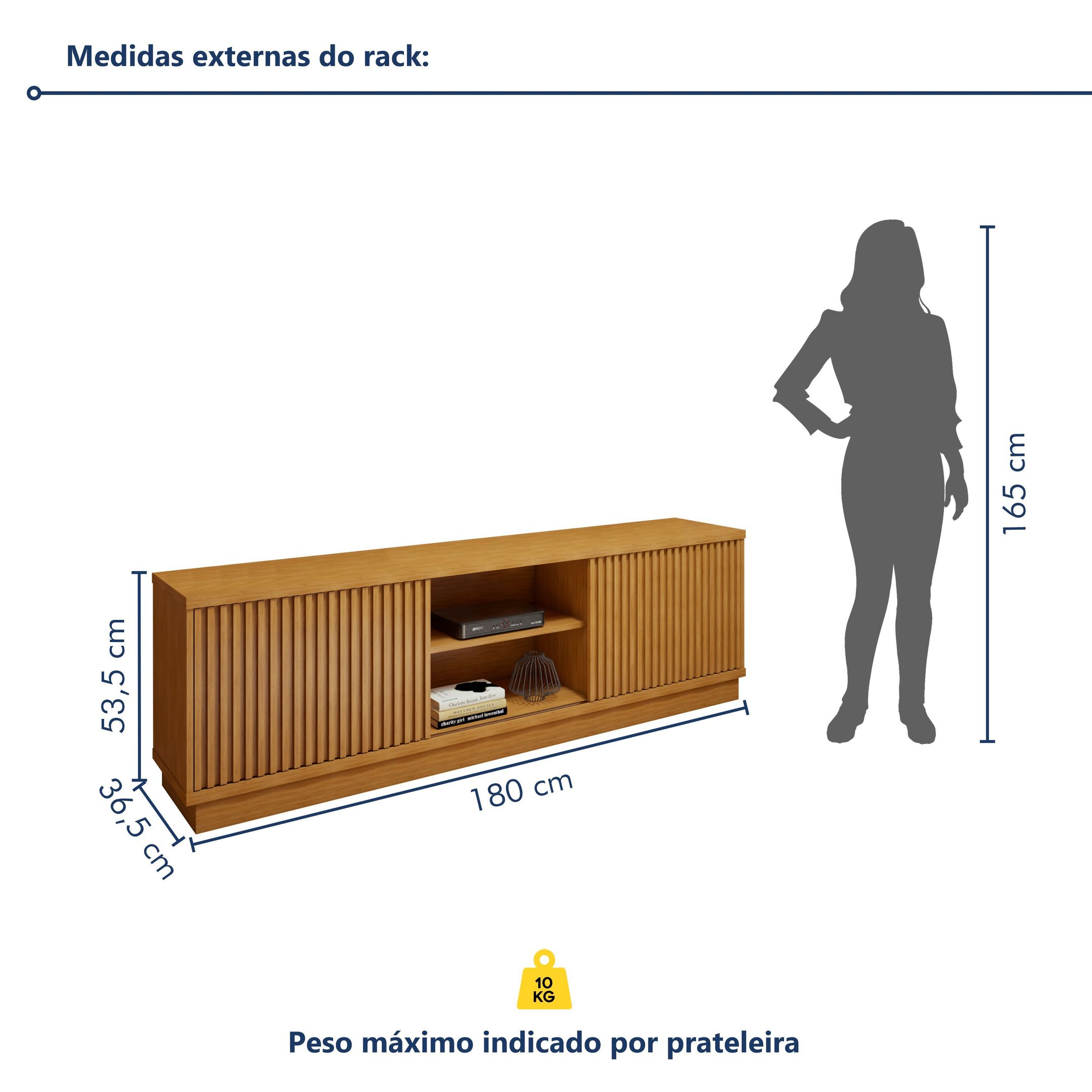 Kit 2 Peças com Rack para TV até 75 Polegadas Ripado Logan e Cristaleira com Espelho 100%MDF Lisboa - 3