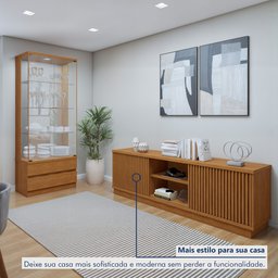 Kit 2 Peças com Rack para TV até 75 Polegadas Ripado Logan e Cristaleira com Espelho 100%MDF Lisboa - 11