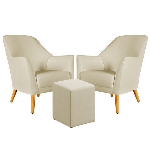 Kit 2 Poltronas Orion com Puff Izar Suede Bege Aradecor