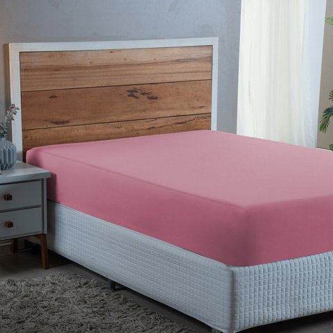 Roupa Cama Casal 300 Fios Lençol com Elástico de Algodão:rose