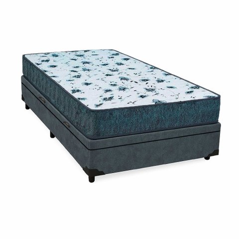 Cama Box Baú Solteiro 88 Suede Cinza com Colchão Alegro Espuma D28 Cinza 58x88x188