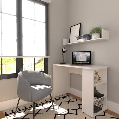 Conjunto de Mesa com Prateleiras para Escritório ou Home Office de Largura 110cm MDF Branco