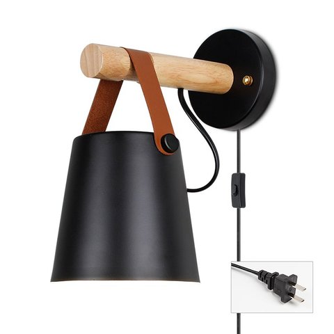 Arandela Luminária de parede em madeira moderna, design nórdico, lâmpada de parede com cabo interrup