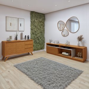 Kit 2 Peças com Rack para Tv até 75 Polegadas Granada e Buffet Piazza 100% MDF