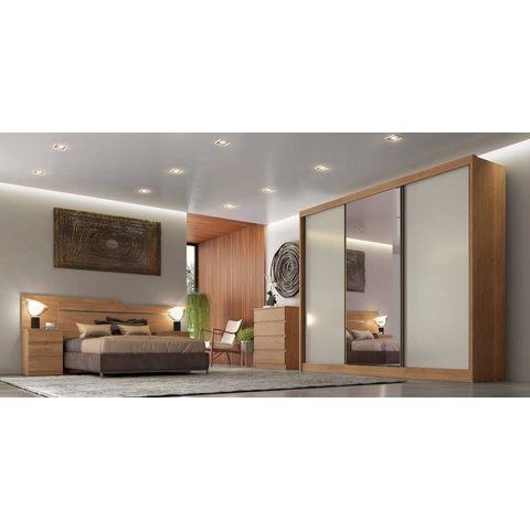 Guarda Roupa Casal com Espelho 3 Portas 6 Gavetas - Sollo-cumaru Off White - Móveis Novo Horizonte
