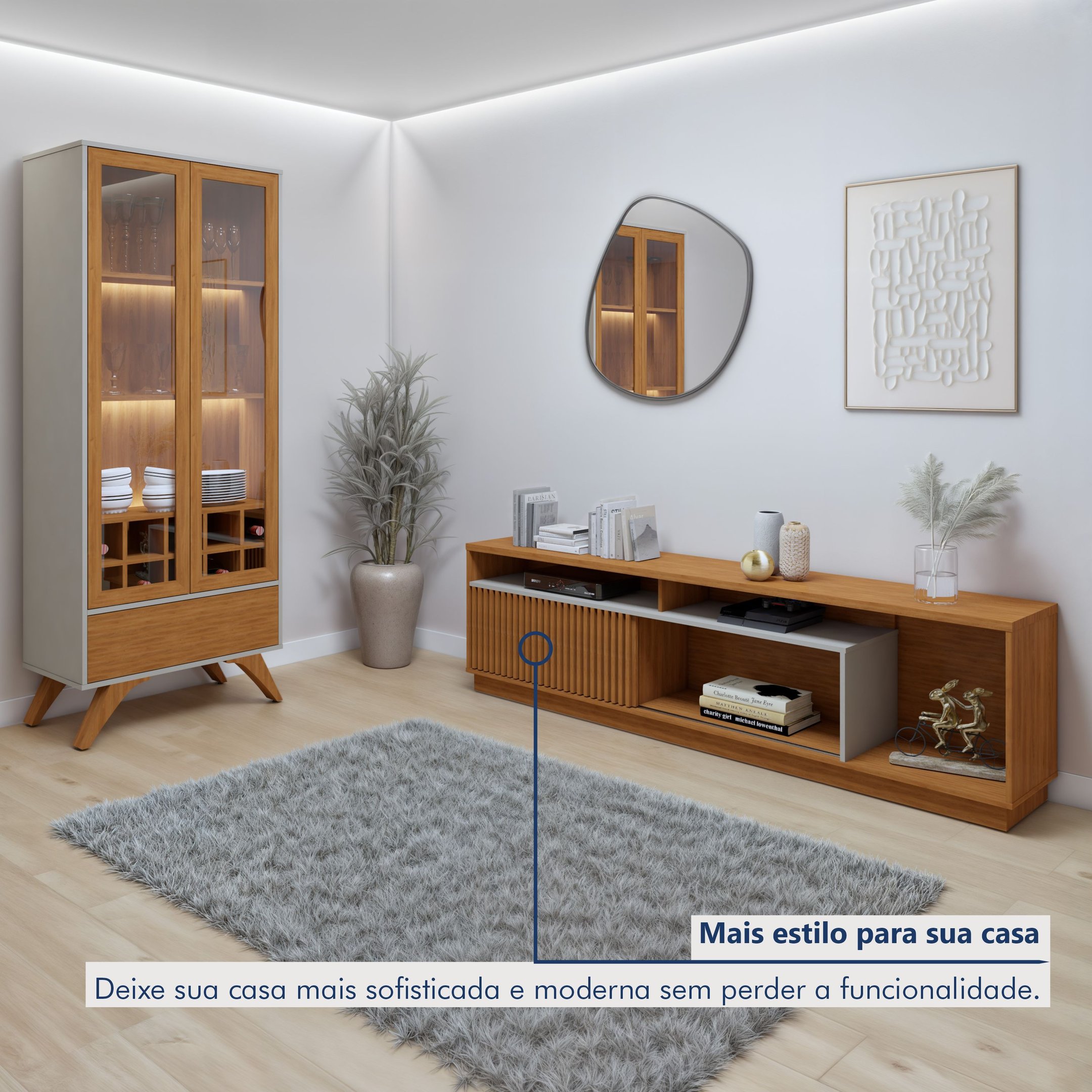 Kit 2 Peças com Rack para Tv até 75 Polegadas Granada e Cristaleira 100% MDF Reflecta - 10