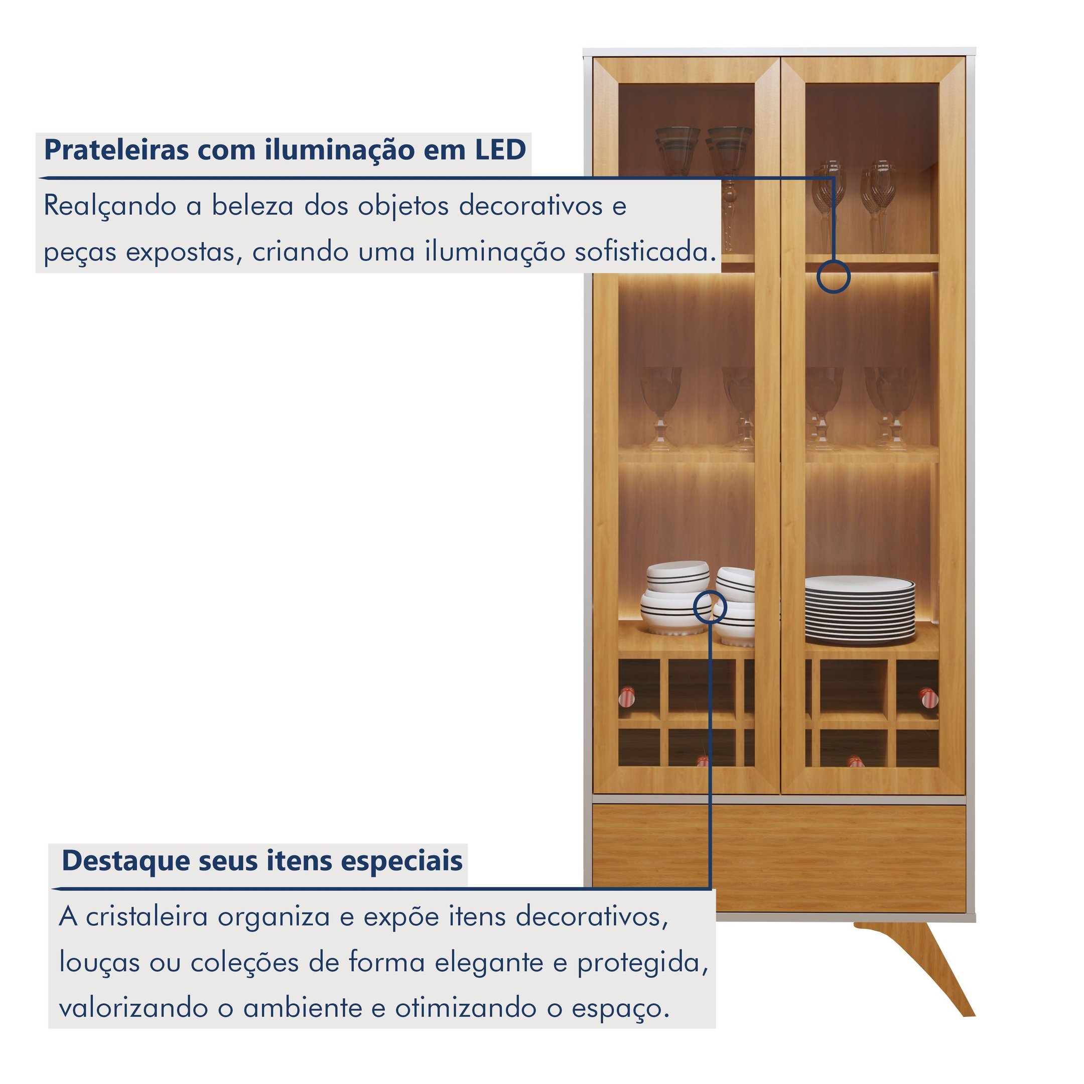 Kit 2 Peças com Rack para Tv até 75 Polegadas Granada e Cristaleira 100% MDF Reflecta - 7