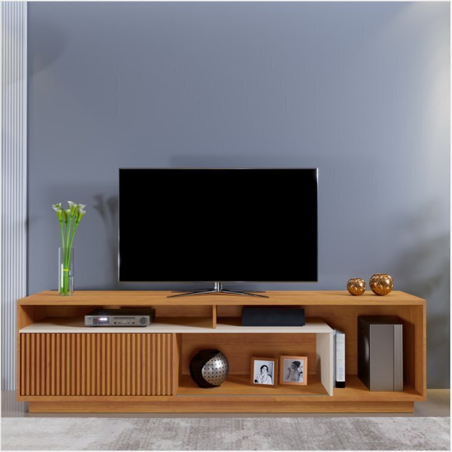 Kit 2 Peças com Rack para Tv até 75 Polegadas Granada e Cristaleira 100% MDF Reflecta - 2
