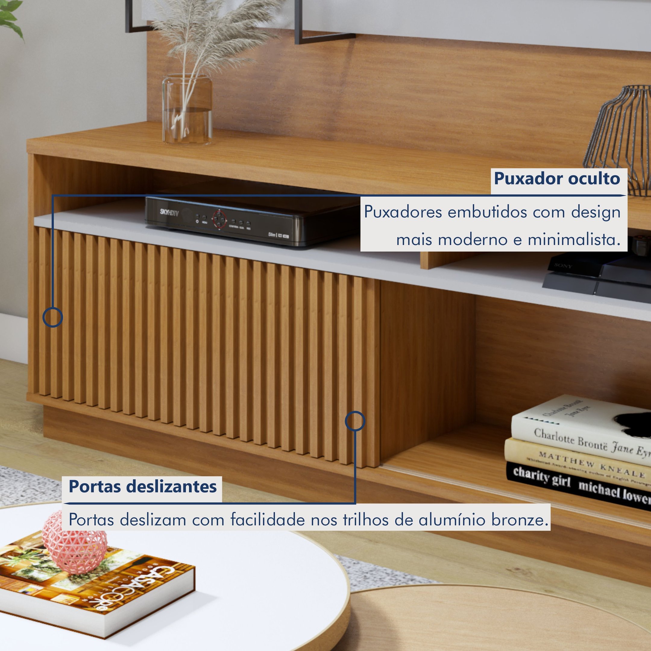 Kit 2 Peças com Rack para Tv até 75 Polegadas Granada e Cristaleira 100% MDF Reflecta - 11