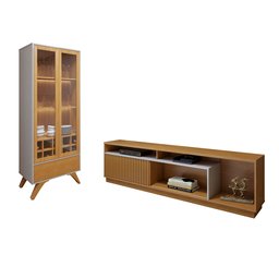 Kit 2 Peças com Rack para Tv até 75 Polegadas Granada e Cristaleira 100% MDF Reflecta - 2