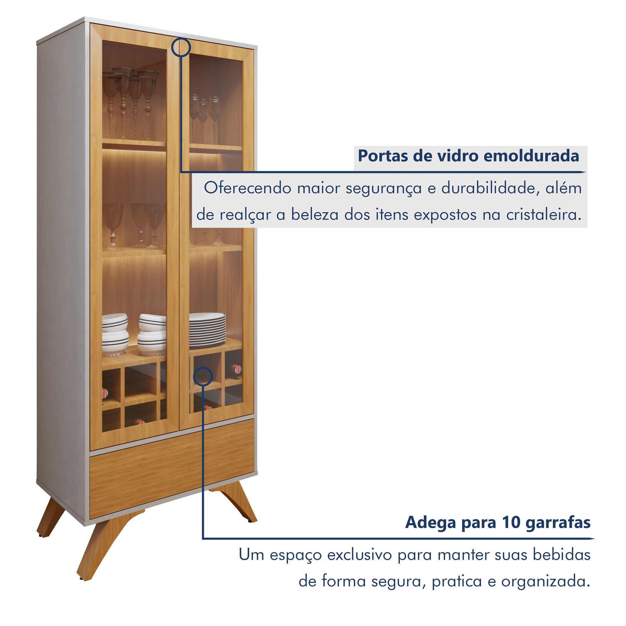 Kit 2 Peças com Rack para Tv até 75 Polegadas Granada e Cristaleira 100% MDF Reflecta - 8