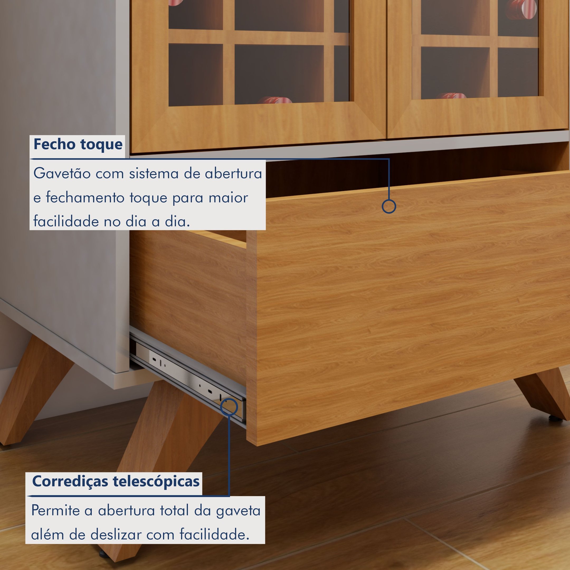 Kit 2 Peças com Rack para Tv até 75 Polegadas Granada e Cristaleira 100% MDF Reflecta - 6