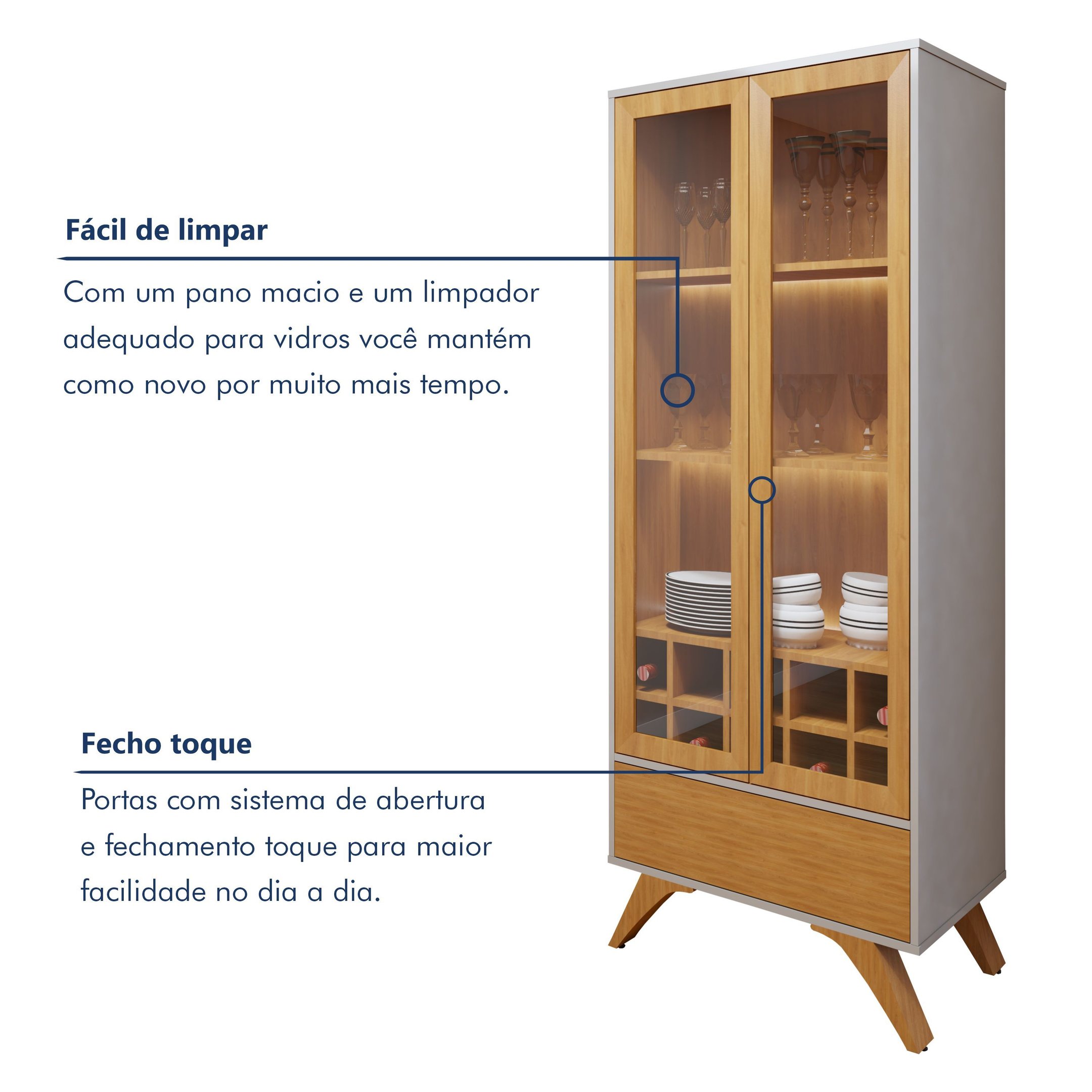 Kit 2 Peças com Rack para Tv até 75 Polegadas Granada e Cristaleira 100% MDF Reflecta - 9