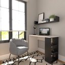Ver imagem 1 de Conjunto de Mesa com Prateleiras para Escritório ou Home Office de Largura 110cm MDF Branco e Preto