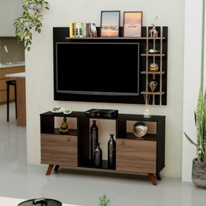 Rack com Painel para Tv até 50 Polegadas 2 Portas e Pés Retrô