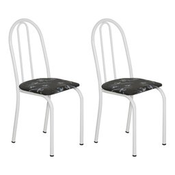 Kit 2 Cadeiras de Cozinha Califórnia Estampado Preto Florido Pés de Ferro Branco - 1