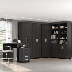 Conjunto para Escritório 7 Peças com Escrivaninha Gávea 1 Gaveteiro 4 Gavetas e 5 Armários Espresso Móveis Preto - 1