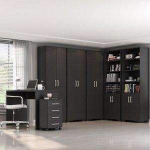 Conjunto para Escritório 7 Peças com Escrivaninha Gávea 1 Gaveteiro 4 Gavetas e 5 Armários Espresso Móveis