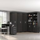 Ver imagem 1 de Conjunto para Escritório 7 Peças com Escrivaninha Gávea 1 Gaveteiro 4 Gavetas e 5 Armários Espresso Móveis