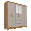 Ver imagem 1 de Guarda Roupa Casal Catar Premium 6 Portas de Bater 2 Gavetas MDP Cinamomo-Off Catarina 150cm