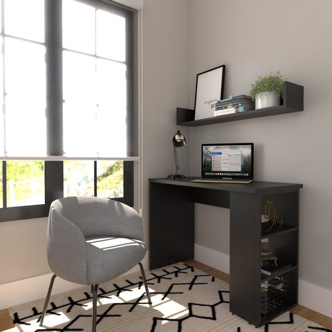 Conjunto de Mesa com Prateleiras para Escritório ou Home Office de Largura 110cm MDF Preto