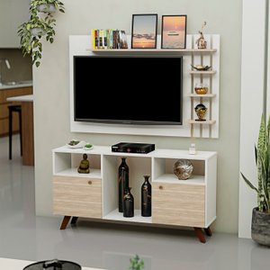 Rack com Painel para Tv até 50 Polegadas 2 Portas e Pés Retrô