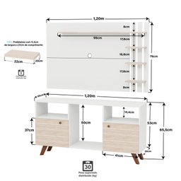 Rack com Painel para Tv até 50 Polegadas 2 Portas e Pés Retrô - 4