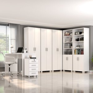 Conjunto para Escritório 7 Peças com Escrivaninha Gávea 1 Gaveteiro 4 Gavetas e 5 Armários Espresso Móveis