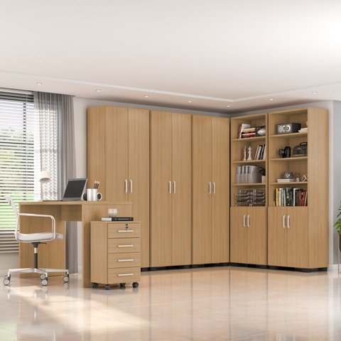 Conjunto para Escritório 7 Peças com Escrivaninha Gávea 1 Gaveteiro 4 Gavetas e 5 Armários Espresso Móveis Freijó