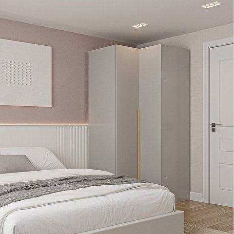 Guarda-Roupa de Canto Reto Modular 95cm com Portas e Cabideiros Jade CabeCasa MadeiraOriginals Cinza/Urbano