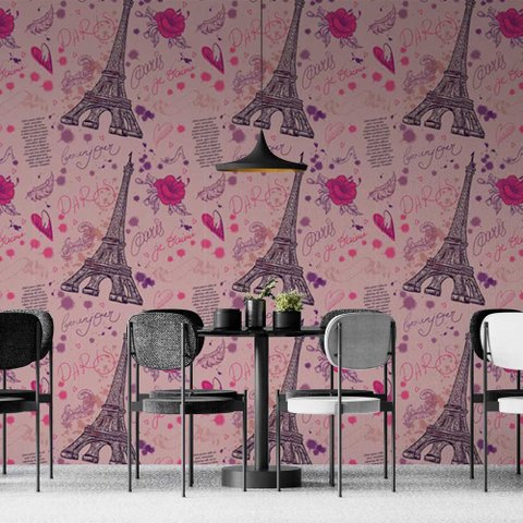 Papel de Parede Casual Rosa Paris Torre Eiffel Gh Papel de Parede 3,0m