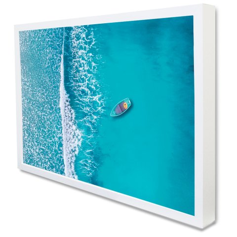 Quadro Decorativo Caixa o Mar e o Barco Tacolado Moldura Caixa Alta 4,5cm Madeira sem Vidro 40 X 60c