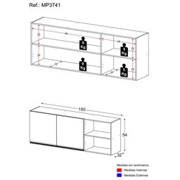 Armário de Cozinha Aéreo 150 Cm 2 Portas Veneza Multimóveis Mp3741.895 Preto - 3