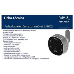 Fechadura Digital para Móveis e Armários Sobrepor em Madeira Art M1602 Papaiz - 2