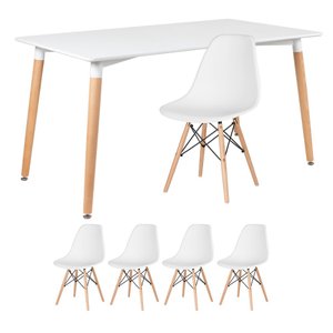 KIT - Mesa de jantar retangular Eames 80 x 140 cm branco + 4 cadeiras Eiffel DSW Branco