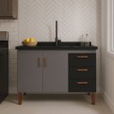 Ver imagem 2 de Gabinete de Cozinha 144cm com 2 Portas e 3 Gavetas Balcão:Cinza/Preto