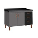 Ver imagem 1 de Gabinete de Cozinha 144cm com 2 Portas e 3 Gavetas Balcão:Cinza/Preto