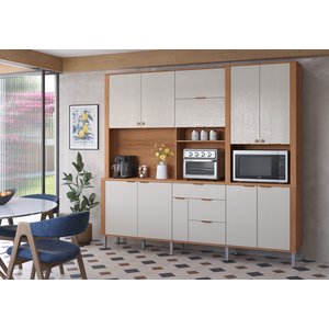 Armário de Cozinha Grande Completo com Balcão Kit Astra 2.40 Lukaliam:jequitiba/areia