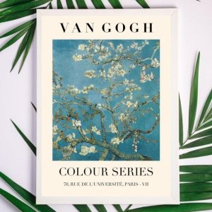 Quadro Decorativo Van Gogh Cerejeiras 24x18cm:madeira Branca