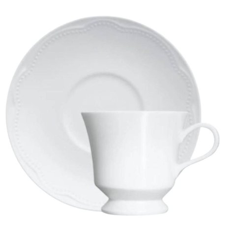Jogo 12 Xícaras de Chá Café 190ml com Pires Porcelana Germer Branco Relevo Cottage Servir