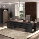 Ver imagem 1 de Conjunto 2 Peças com Mesa para Escritório Presidente em Tamburato e Armário Multiuso Alto Charuto Preto Artany