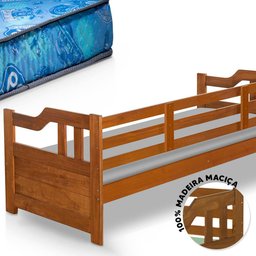Sofá Cama Madeira Maciça Solteiro Castanho Shop JM Com Colchão Gazin - 3