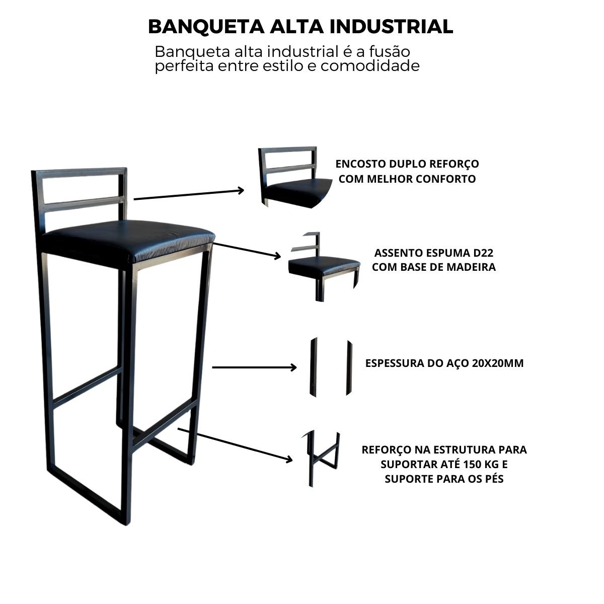 Banqueta Alta Moderna Premium Assento Estofado Don Castro Decor Alta Premium Moderno Amarelo - 2