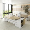 Ver imagem 3 de Kit 2 Peças com Mesa para Escritório Presidente em Tamburato e Armário Multiuso Alto