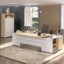 Ver imagem 1 de Conjunto 2 Peças com Mesa para Escritório Presidente em Tamburato e Armário Multiuso Alto Carvalho Branco Artany