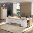 Ver imagem 1 de Kit 2 Peças com Mesa para Escritório Presidente em Tamburato e Armário Multiuso Alto