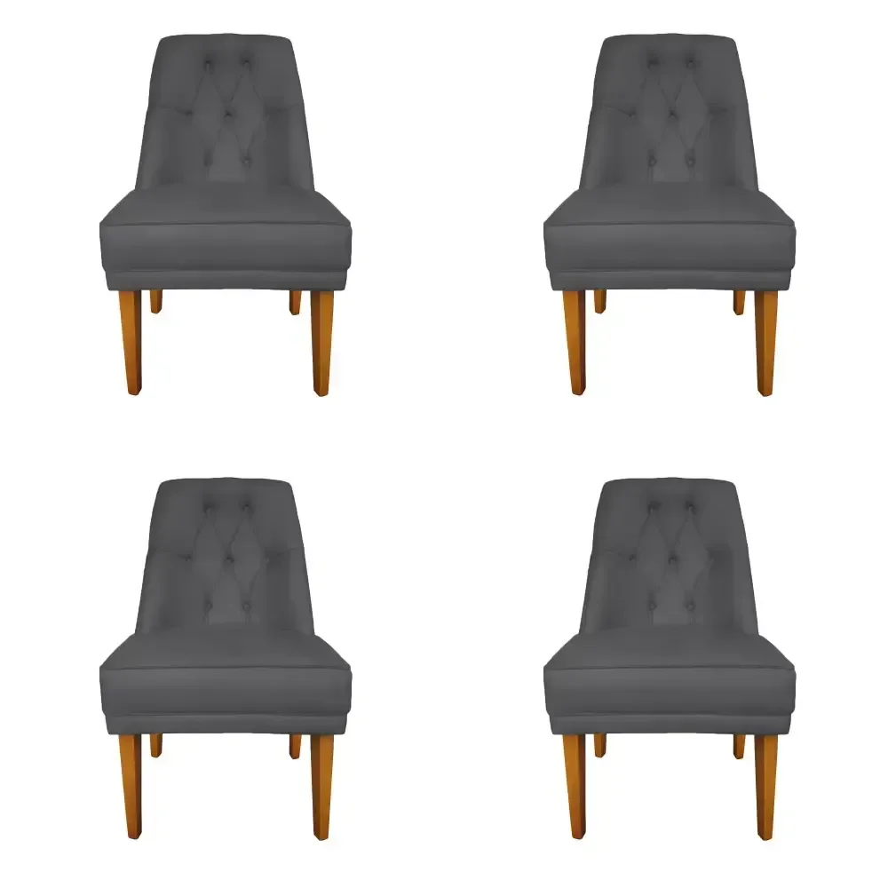 Ver imagem 1 de Kit 4 Cadeiras para Sala de Jantar Escritório Estofada Berlim Retro Suede Grafite Eli Móveis e Decor