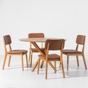 Ver imagem 2 de Conjunto Mesa de Jantar Thai Redonda Carvalho Americano - 1,20m + 4 Cadeiras Lalá Estofada PU - Cogn