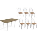 Ver imagem 1 de Conjunto: Mesa Sala Jantar Elba C/ Tampo de Madeira 160cm e 6 Cadeiras Noruega Cromada/nogueira -