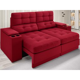 Sofá com Porta Copos e Carregador USB Eureka 1,70m Assento Retrátil e Reclinável Velosuede - 1